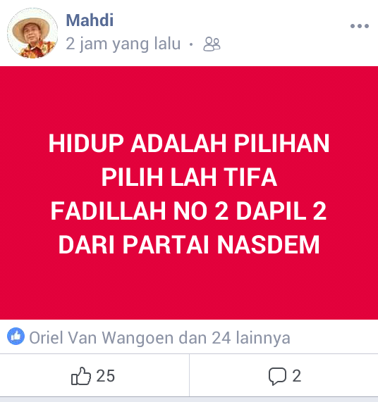 ASN di Pandeglang Terang-terangan Kampanyekan Caleg Partai NasDem lewat Facebook
