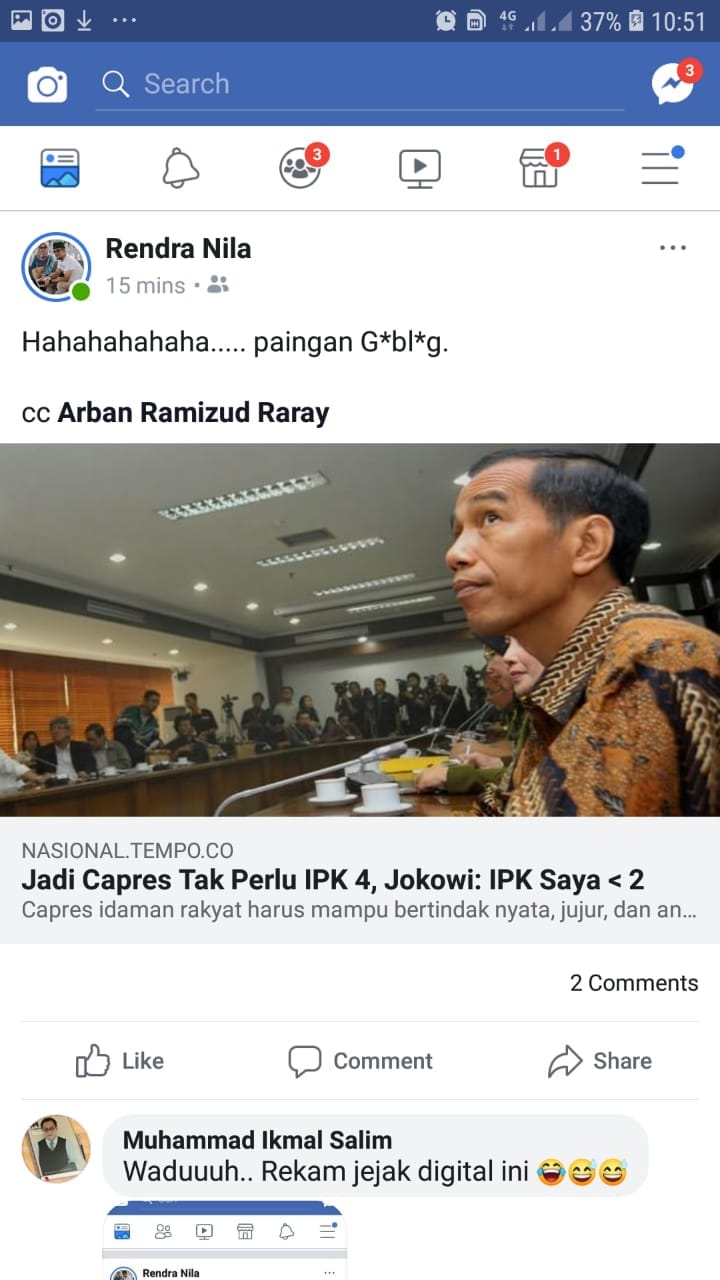 Postingan berita soal IPK Jokowi